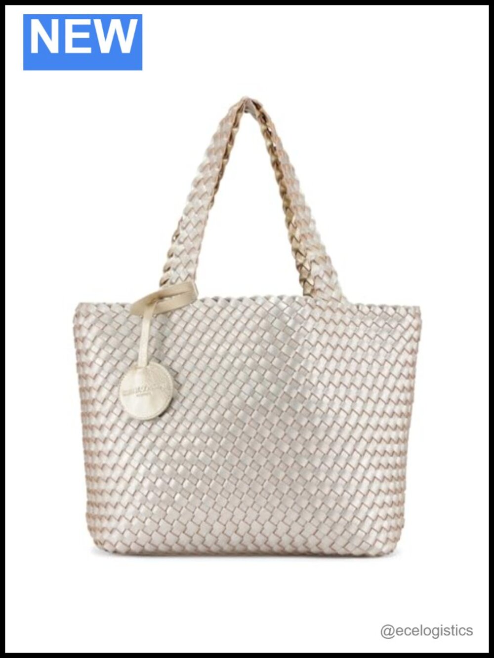 Woven Reversible Tote Bag Faux Leather Travel Handbag